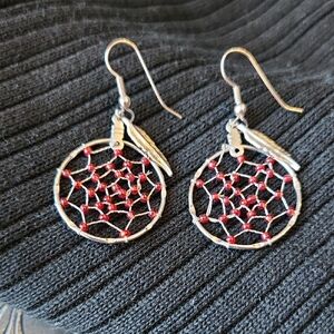 Dreamcatcher Earrings with Red Beads